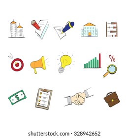  icons isolated on a white background business portfolio documents the target vector, hand drawn set