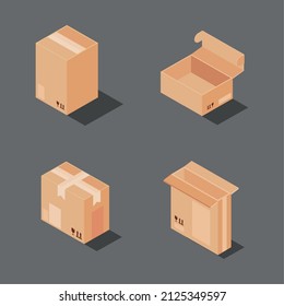 icons isometric boxes of cardboard