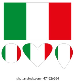 Icons Italian flag heart, pointer, ball. vector illustrations