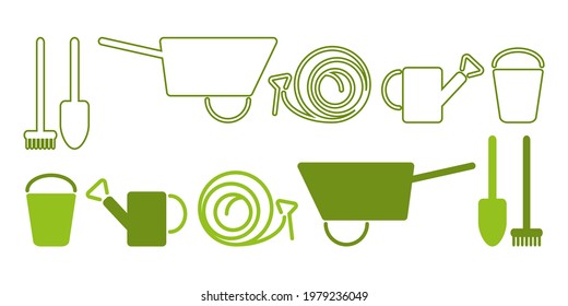 Icons with items of the tool for gardening.
