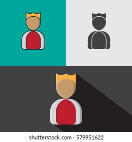 Icons King in different styles. Flat king.