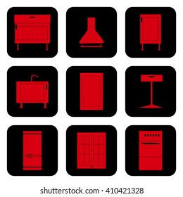 Icons of kitchen furniture. Vector illustration.