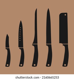 Icons of kitchen knives. Vector illustration.