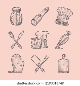 Symbole Küchengeräte mit Salzstreuer