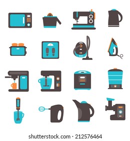 Icons with kitchen utensils, set of flat icons with home appliances