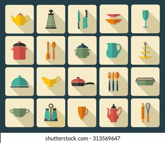 Icons of kitchen ware and utensils