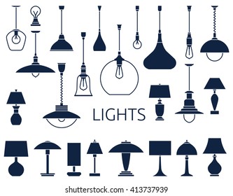 Icons of lamps. Flat style vector illustration.