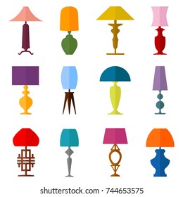 Icons of lamps isolated on white background. A set of differently shaped vector lamps in a flat style.