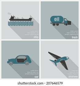 icons land, air and water transport