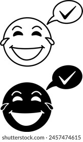 Icons Laugh Often. Black and White Vector Icons of Happy Human Face. Emotions, Feelings. Mental Health. Positive Thinking Concept