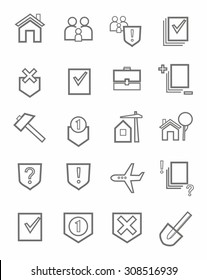 Icons, legal services, civil law, outline, single color, white background. Contoured, single-color icons with symbols of legal services on a white background. For print, websites and infographics. 