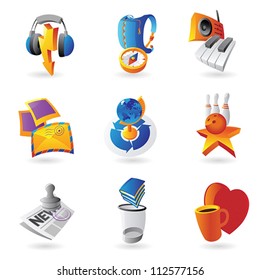 Icons for leisure, travel, sport and arts. Vector illustration.
