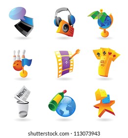 Icons for leisure, travel, sport and arts. Vector illustration.