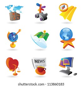 Icons for leisure, travel, sport and arts. Vector illustration.