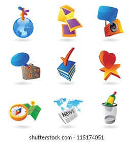 Icons for leisure, travel, sport and arts. Vector illustration.