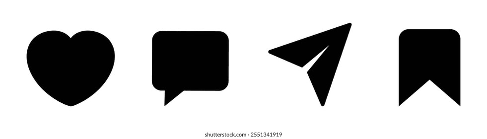 Icons like comment, share, save, like media button. social media like, comment, share and save button vector illustration on white background.
