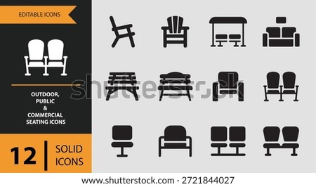 Icons like park bench public seating and waiting room chair help designers visually represent organized seating layouts comfortable arrangements and functional public seating solutions for offices airports and recreational areas