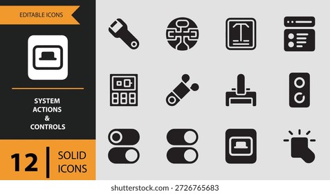 Iconos como el control del App del sistema y la acción rápida ayudan a los diseñadores a representar visualmente los flujos de trabajo interactivos que permiten una navegación fluida, operaciones eficientes y un acceso claro a las funciones del sistema en entornos digitales profesionales