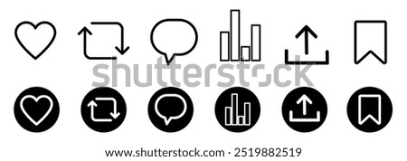 icons of likes, comments, like, share. social network icon x. vector illustration