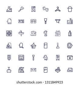  icons line Electronics, Sink, Fridge, Coffee machine, Chimney, Toaster, Freezer, Maid on white background
