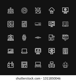   icons line Laptop, Television, Old computer, Graphic tablet, Ebook, Monitoring, Computer on black background