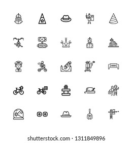   icons line Paintball, Roman helmet, Hat, Vr, Force, Bicycle, Safety mask, Welding on white background