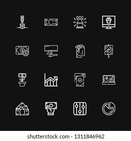  icons line Pie chart, Levels, Money, Chart, Increase, Growth, Sale, Observation, Monitor on black background