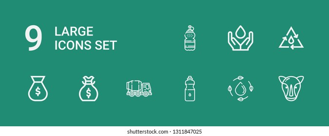   icons line Rhino, Water, Concrete mixer, Money bag on green background