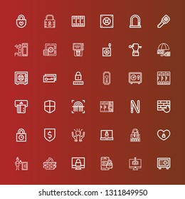  icons line Safebox, Hacker, Security, Padlock, Firewall, Safety box, Password, Login, Protection on red