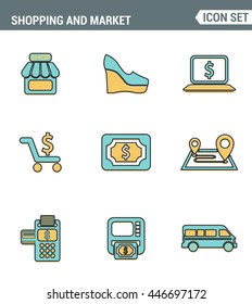 Icons line set premium quality of shopping symbol, shop elements and commerce items, market objects store products. Modern pictogram collection flat design style. Isolated white background