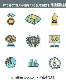 Icons line set premium quality of project planning and business workflow development. Modern pictogram collection flat design style symbol . Isolated white background.