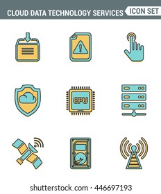 Icons line set premium quality of cloud data technology services, global connection. Modern pictogram collection flat design style. Isolated white background