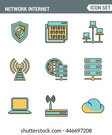 Icons line set premium quality of cloud computing network, internet data technology. Modern pictogram collection flat design style symbol . Isolated white background.