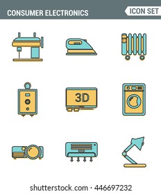 Icons line set premium quality of home appliances, household consumer electronics. Modern pictogram collection flat design style symbol . Isolated white background.