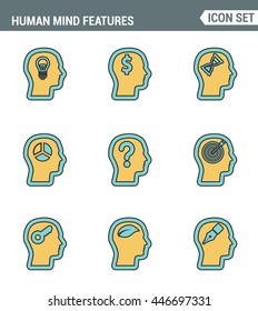 Icons line set premium quality of human mind features, characters profile identity. Modern pictogram collection flat design style symbol . Isolated white background