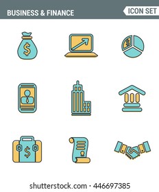 Icons line set premium quality of business economic development, financial growth. Modern pictogram collection flat design style. Isolated white background