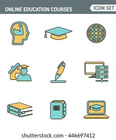 Icons line set premium quality of online education class and internet course study. Modern pictogram collection flat design style symbol . Isolated white background