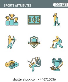 Icons line set premium quality of sports attributes, fans support, club emblem. Modern pictogram collection flat design style symbol . Isolated white background