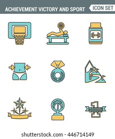 Icons line set premium quality of achiement victory sport icon champion first place. Modern pictogram collection flat design style symbol . Isolated white background