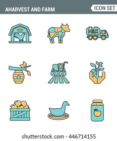 Icons line set premium quality of agriculture and agronomy icon farming feeding business. Modern pictogram collection flat design style symbol . Isolated white background