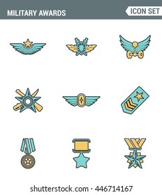 Icons line set premium quality military awards star medal winner prize victorysymbol. Modern pictogram collection flat design style symbol . Isolated white background