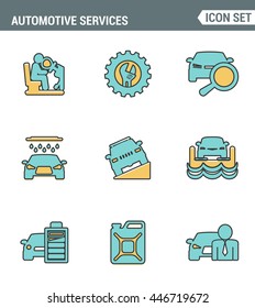 Icons line set premium quality of automotive services transportation technician system. Modern pictogram collection flat design style symbol . Isolated white background