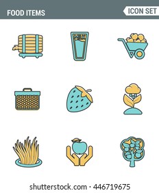 Icons line set premium quality of food Items business industry farm products plant fruit. Modern pictogram collection flat design style symbol . Isolated white background
