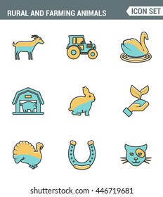 Icons line set premium quality of rural and farming animals agricultural nature industry. Modern pictogram collection flat design style symbol . Isolated white background