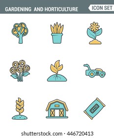 Icons line set premium quality of gardening and horticulture seeds flower floral flora. Modern pictogram collection flat design style symbol . Isolated white background