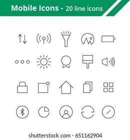 Icons in line style for mobile user interface. 