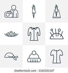 Icons line style set with model, photograph, mid sleeve and other photographer elements. Isolated vector illustration  icons.