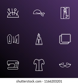 Icons line style set with pincushion, runway, bandanna polo elements. Isolated vector illustration  icons.