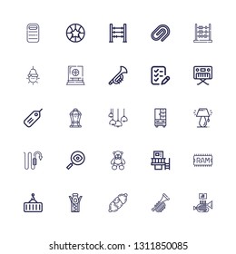   icons line Trumpet, Sausage, Zipper, Crane, Ram, Machine, Bear, Search, Hook, Lamp, Wardrobe on white background