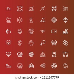   icons line Unicorn, Fish, Thai, Pearl, Hamster ball, Crocodile, Fins, Rabbit, Hive, Caviar, Fossil, Hospital on red